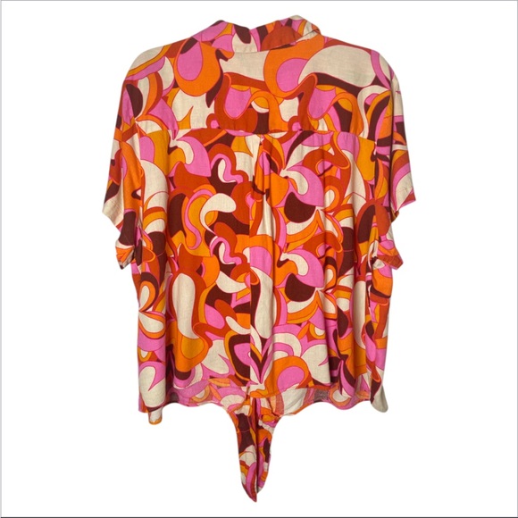 Ava & Viv Pink Linen Tie Front Blouse Women’s 2X 70s Groovy Boho Summer Top - Picture 2 of 5